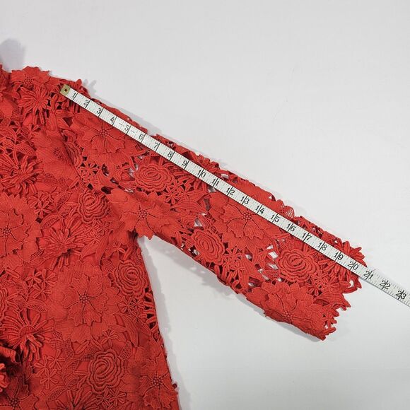 Tuckernuck Red Guipure Lace Faye Bow Swing Blouse Top Size L Holiday Valentine’s - Picture 9 of 10